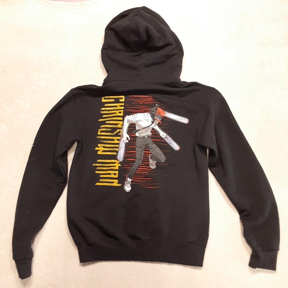 Chainsaw Man Mens Graphic Pullover Hoodie Sz.S Black/Drawstring Chainsaw Man